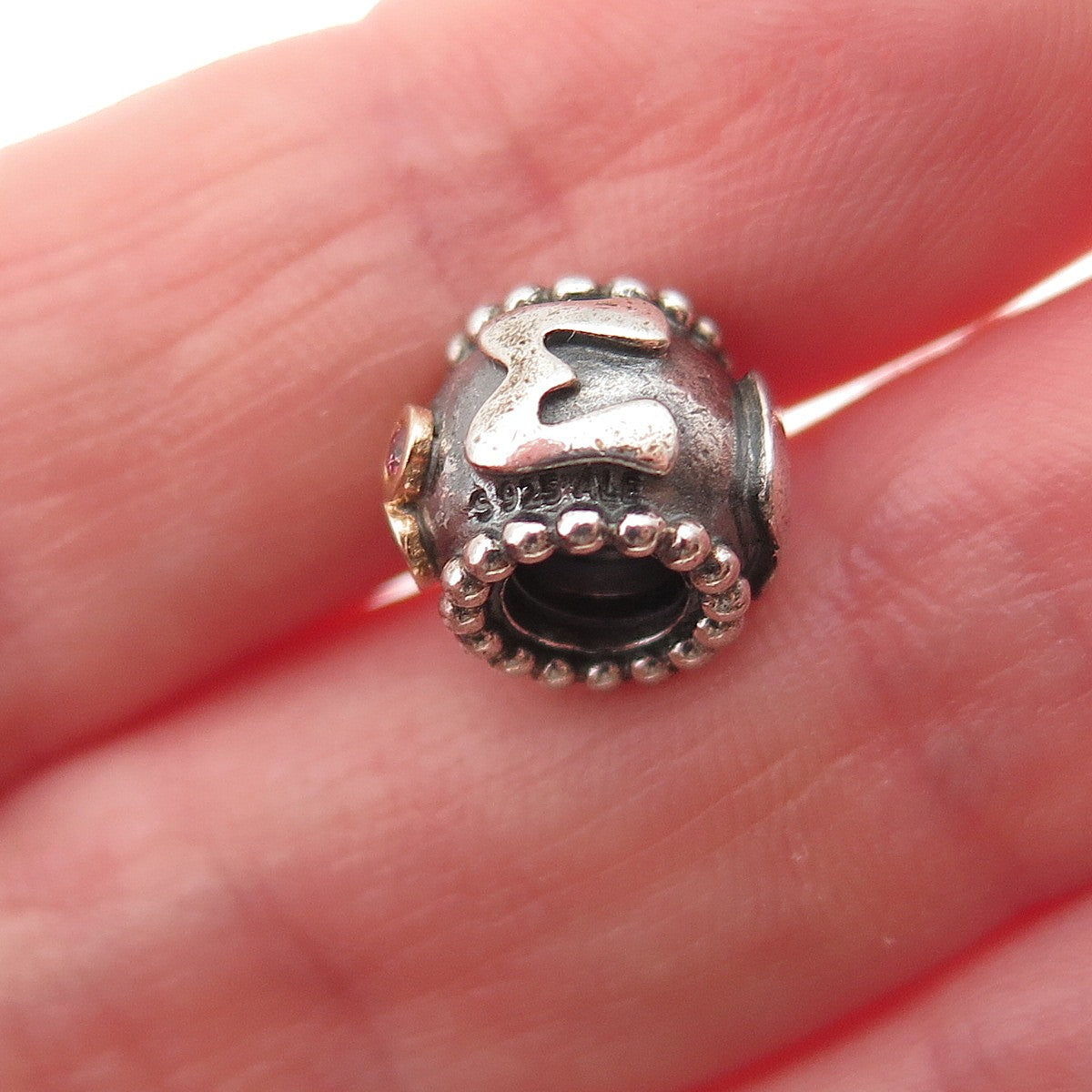 Pandora 925 Sterling Silver & Gold Swarovski Pink Crystal Mom Slide Bead Charm