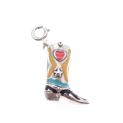 CAROLYN POLLACK 925 Sterling Vintage Enamel Cowboy Shoe Spring Ring Lock Pendant