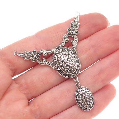 Theda 925 Sterling Silver Antique Art Deco Real Marcasite Centerpiece Pendant