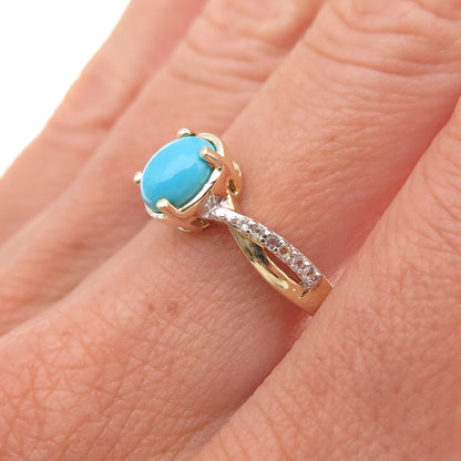 Chuck Clemency 925 Sterling Gold Plated Real Turquoise & White Topaz Ring Size 7