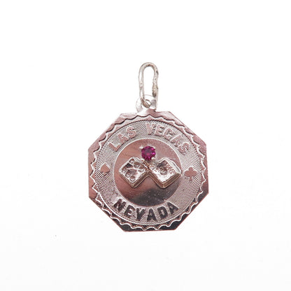 925 Sterling Silver Vintage Rhinestone Lucky Dice Las Vegas Charm Pendant