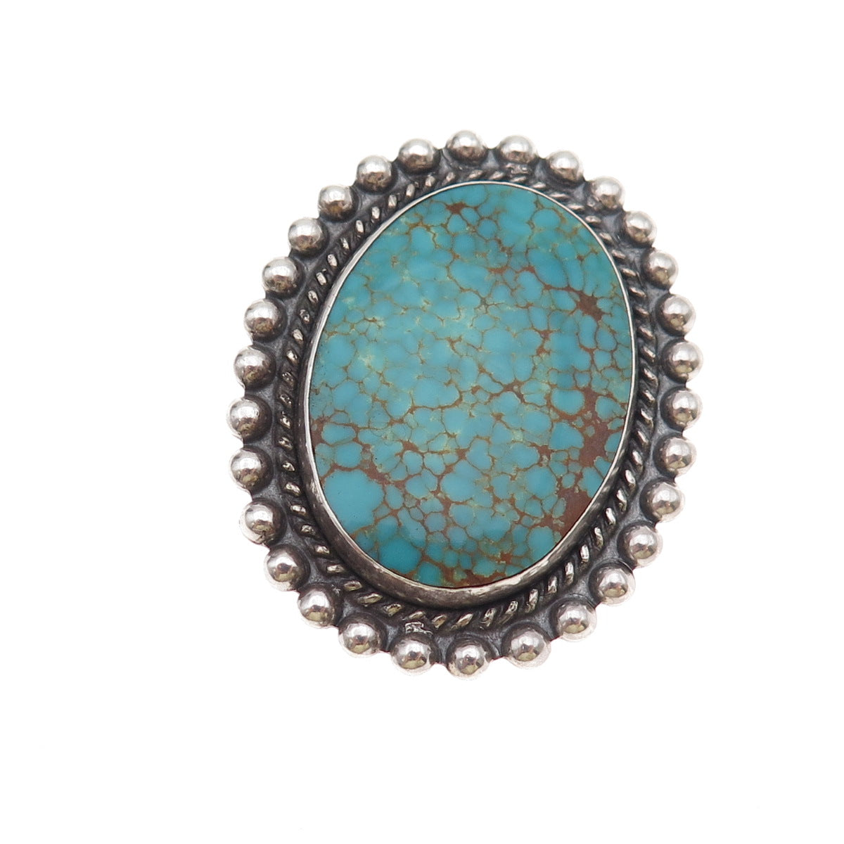 Old Pawn 925 Sterling Silver Vintage Peacock Turquoise Beaded Tribal Pin Brooch