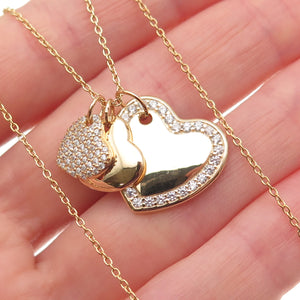DEE BERKLE 925 Sterling Silver Gold Plated C Z Heart Cable Chain Necklace 18-20"