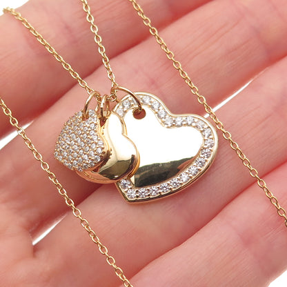 DEE BERKLE 925 Sterling Silver Gold Plated C Z Heart Cable Chain Necklace 18-20"