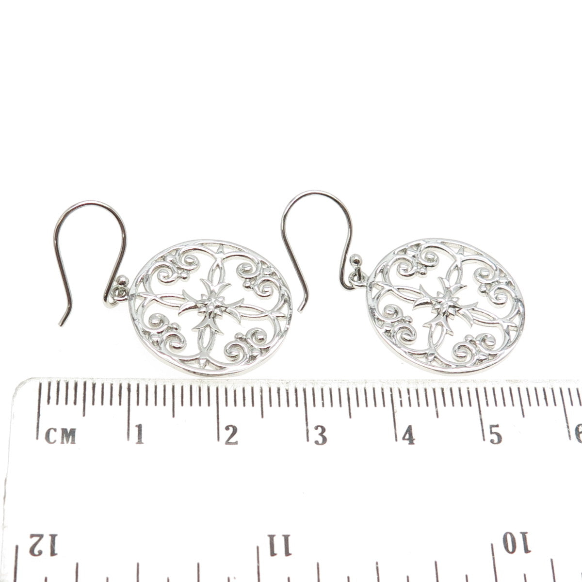 925 Sterling Silver Fleur de Lis & Cross Round Dangling Earrings