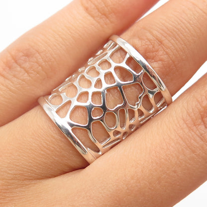 925 Sterling Silver DBJ Cutout Wide Band Ring Size 5.25
