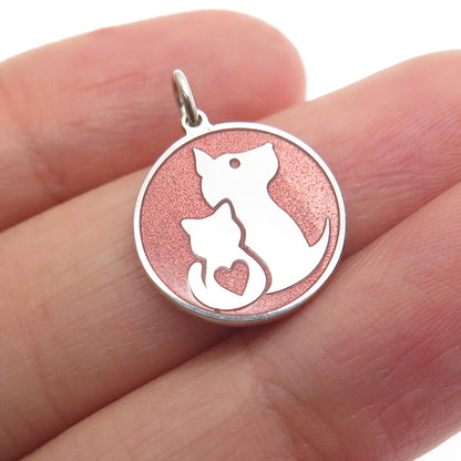 925 Sterling Silver Rose Enamel Cat & Dog Friendship Minimalist Charm Pendant