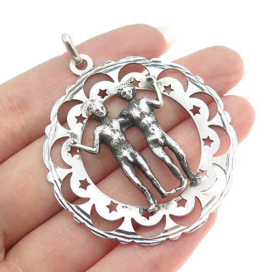 925 Sterling Silver Vintage Gemini Zodiac Sign Pendant