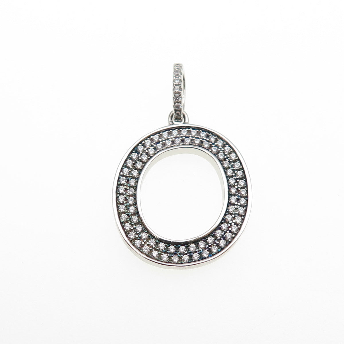 925 Sterling Silver Round-Cut C Z Letter O Initial Charm Pendant