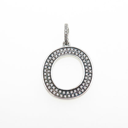 925 Sterling Silver Round-Cut C Z Letter O Initial Charm Pendant