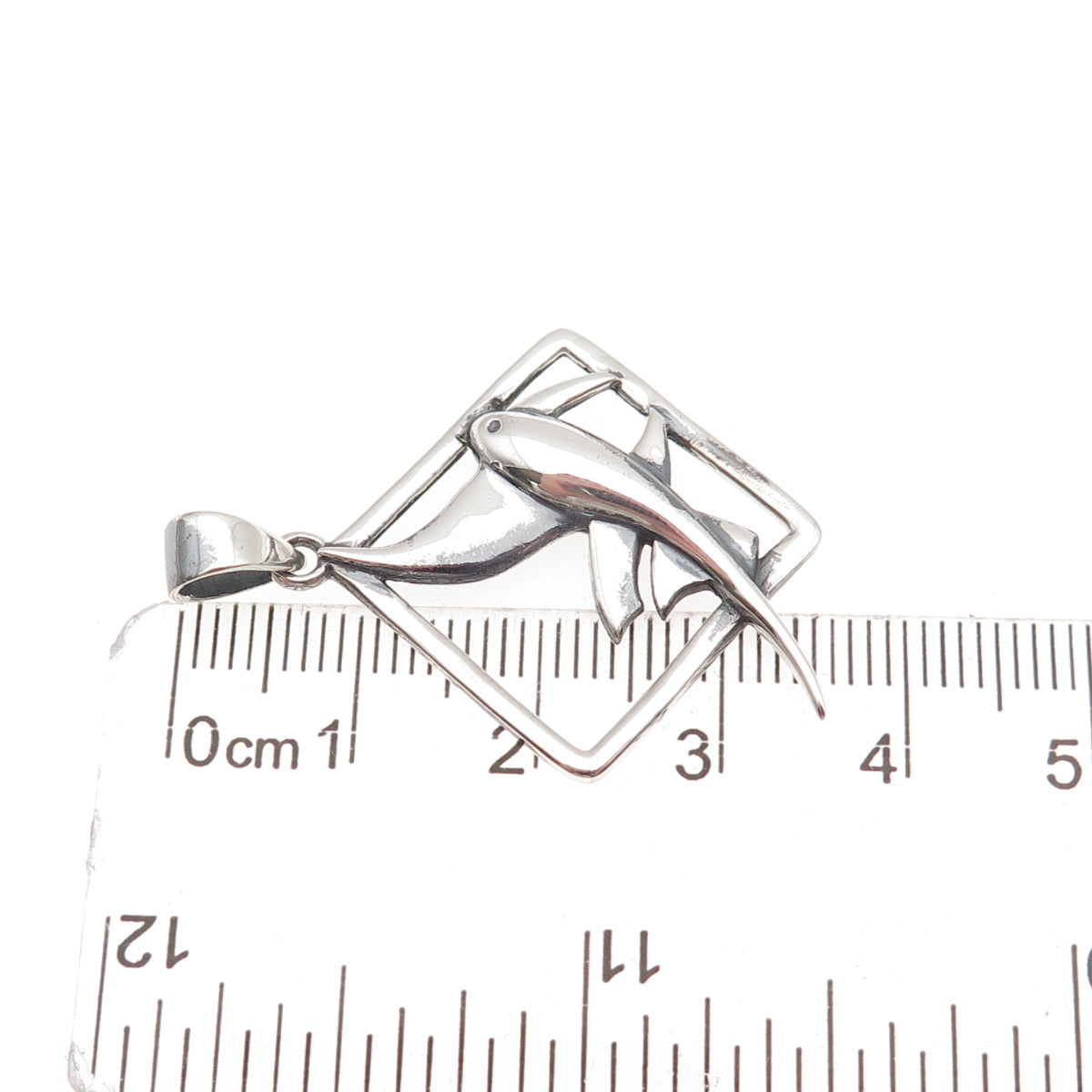 925 Sterling Silver Vintage Fish Oxidized Charm Pendant