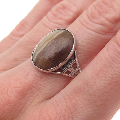 925 Sterling Silver Antique Art Deco Real Jasper Oxidized Ring Size 8.25
