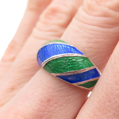 925 Sterling Silver Vintage Italy Enamel Modernist Ring Size 7.25