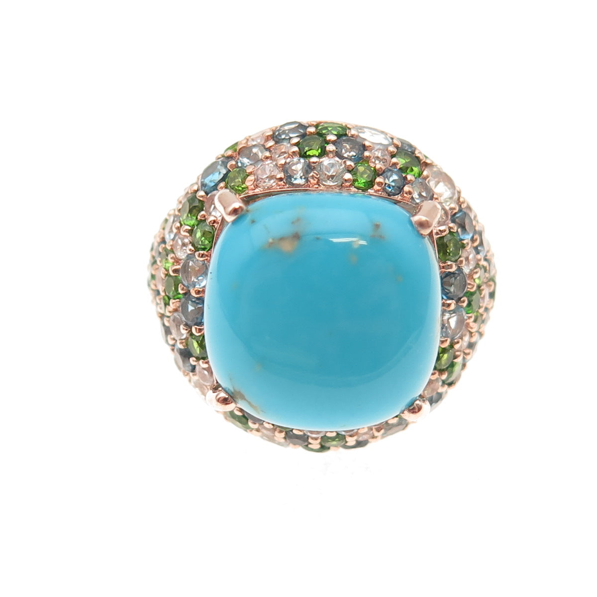 Carol Brodie 925 Sterling Silver Gold Plated Real Multi-Color Gem Ring Size 8.25