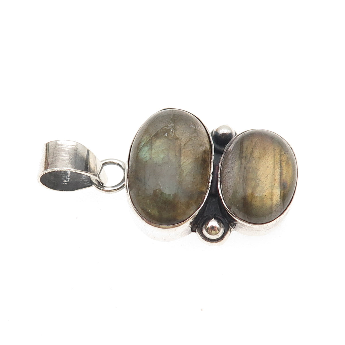 925 Sterling Silver Vintage Real Labradorite Modernist Charm Pendant