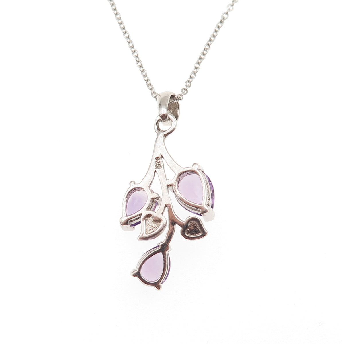 925 Sterling Silver Real Pear-Cut Amethyst Floral Cable Chain Necklace 18"