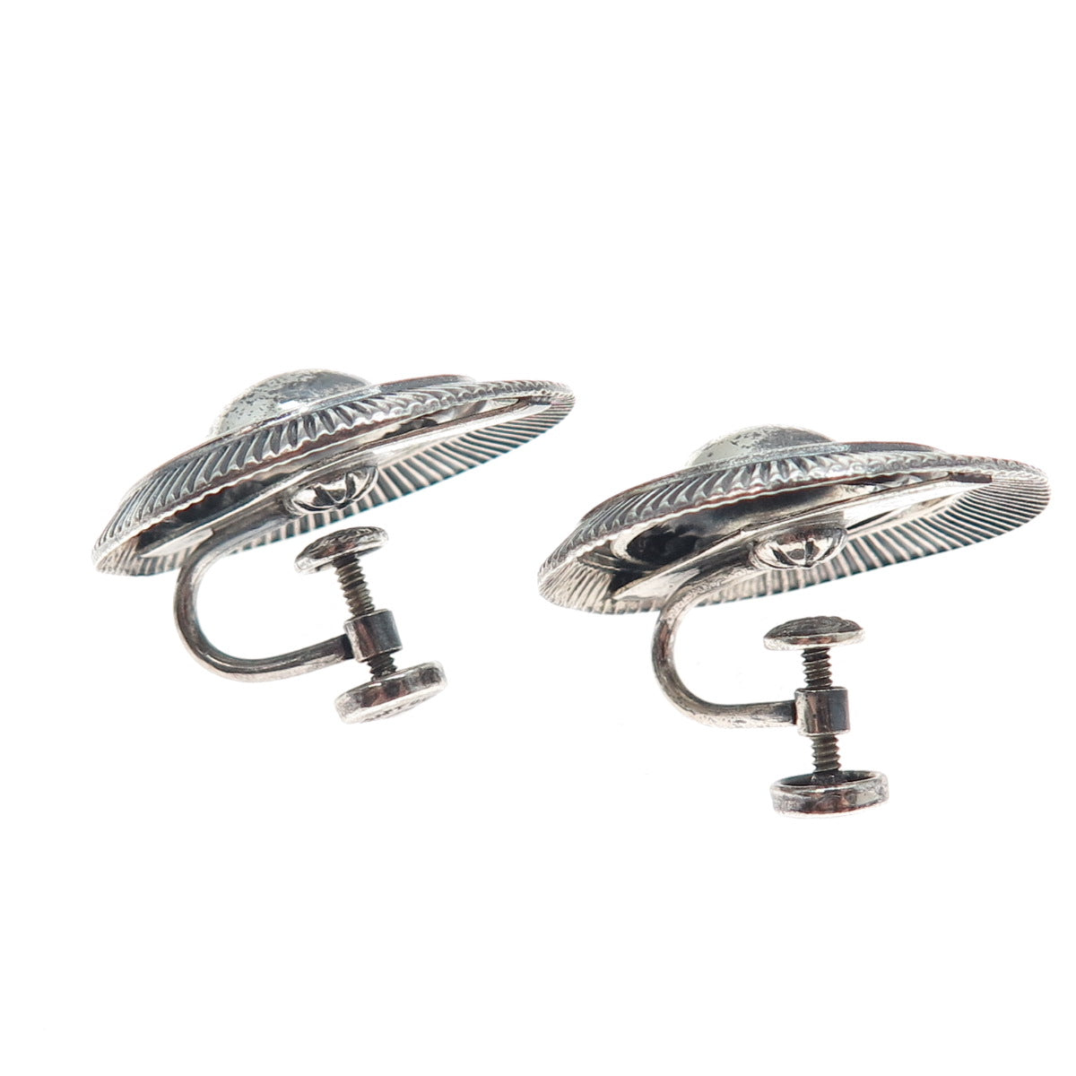 DANECRAFT Sterling Silver Antique Art Deco Beaded Oxidized Screw Back Earrings
