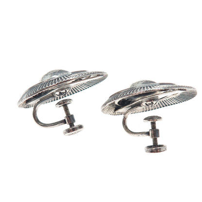DANECRAFT Sterling Silver Antique Art Deco Beaded Oxidized Screw Back Earrings