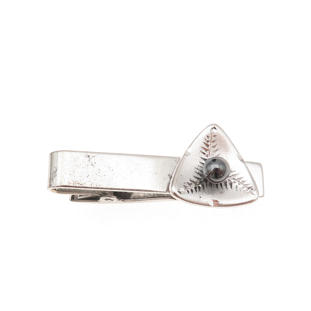 925 Sterling Silver Vintage Real Hematite Oxidized Tie Clip