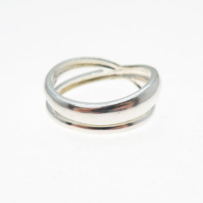 925 Sterling Silver Vintage Crisscross Interlocked Band Ring Size 8