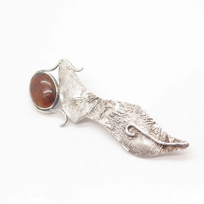 925 Sterling Silver Vintage Real Agate Gemstone Modernist Pin Brooch