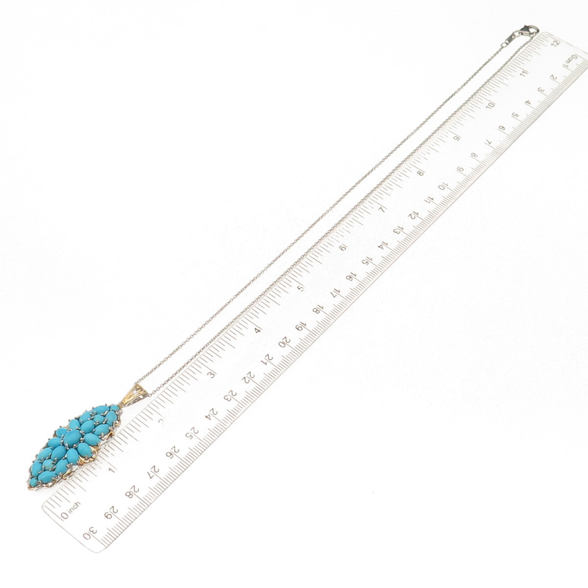 D'Joy 925 Sterling Silver 2-Tone Real Turquoise Cable Chain Necklace 20"
