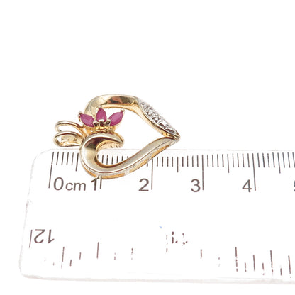 Ross Simons Sterling Silver Gold Plated Real Diamond & Ruby Heart Charm Pendant