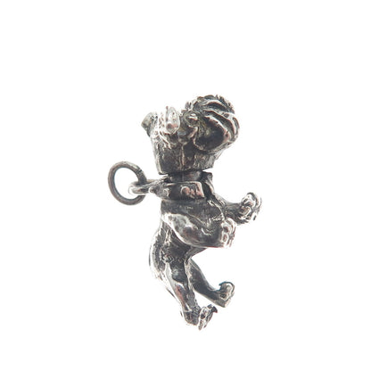 925 Sterling Silver Vintage Dog Oxidized Minimalist 3D Charm Pendant