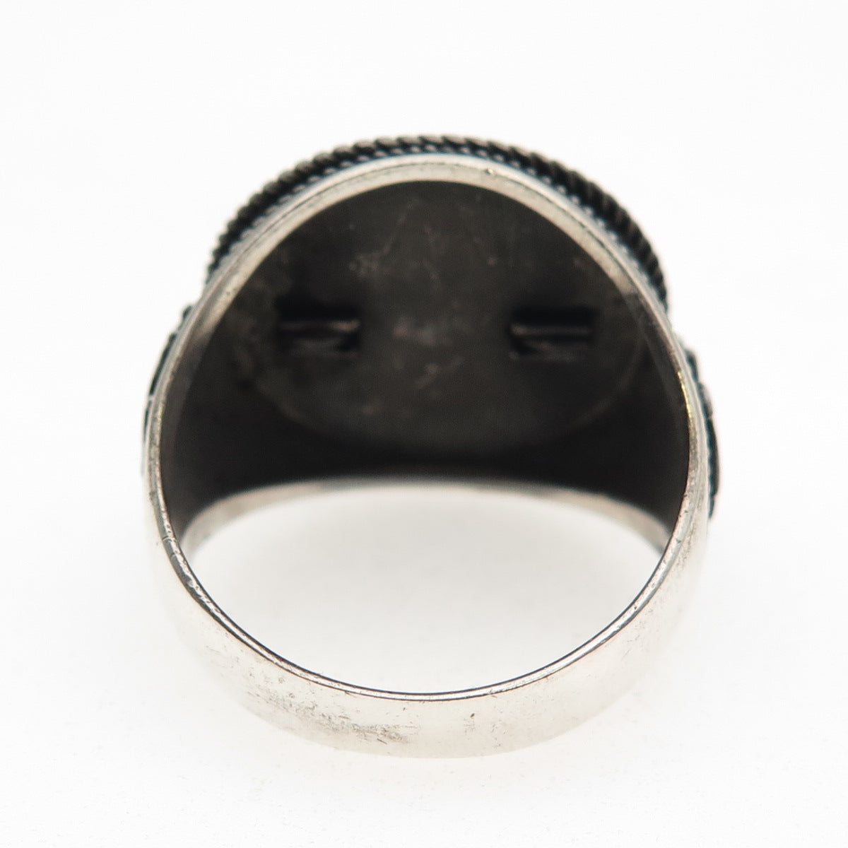 Petek 925 Sterling Silver 2-Tone Vintage Compass Oxidized Signet Ring Size 10
