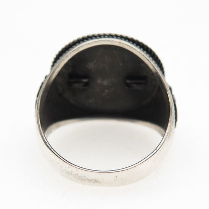 Petek 925 Sterling Silver 2-Tone Vintage Compass Oxidized Signet Ring Size 10
