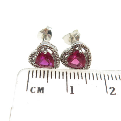 925 Sterling Silver Lab-Created Ruby Heart Stud Earrings