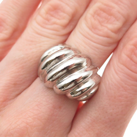 925 Sterling Silver Vintage Modernist Ribbed Dome Ring Size 7.25