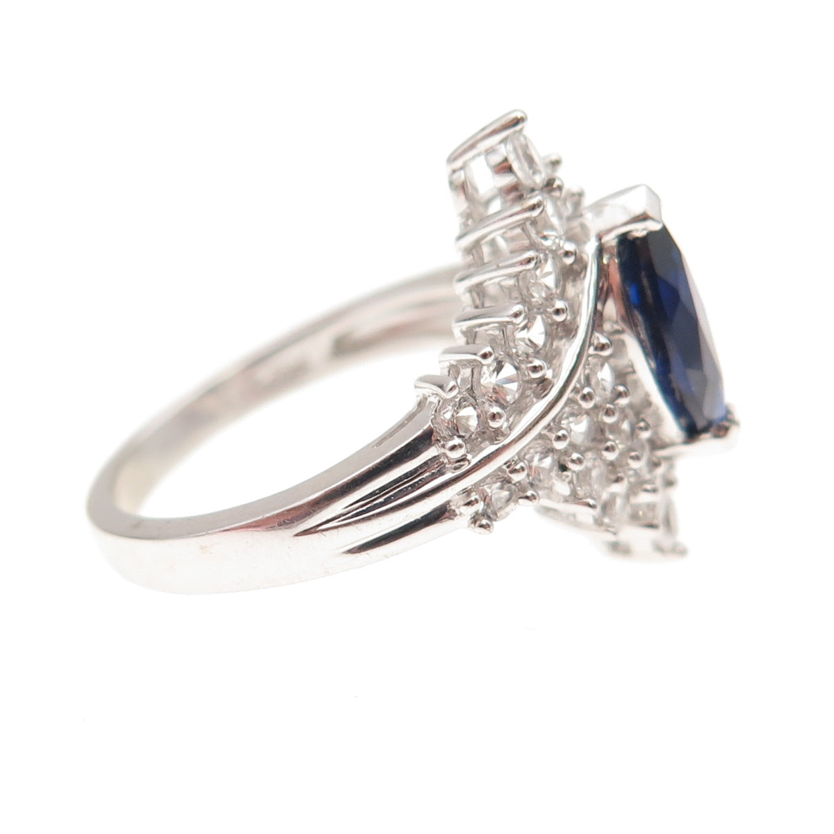 JH Young Sterling Silver Lab-Created Sapphire Real White Topaz Ring Size 7.25