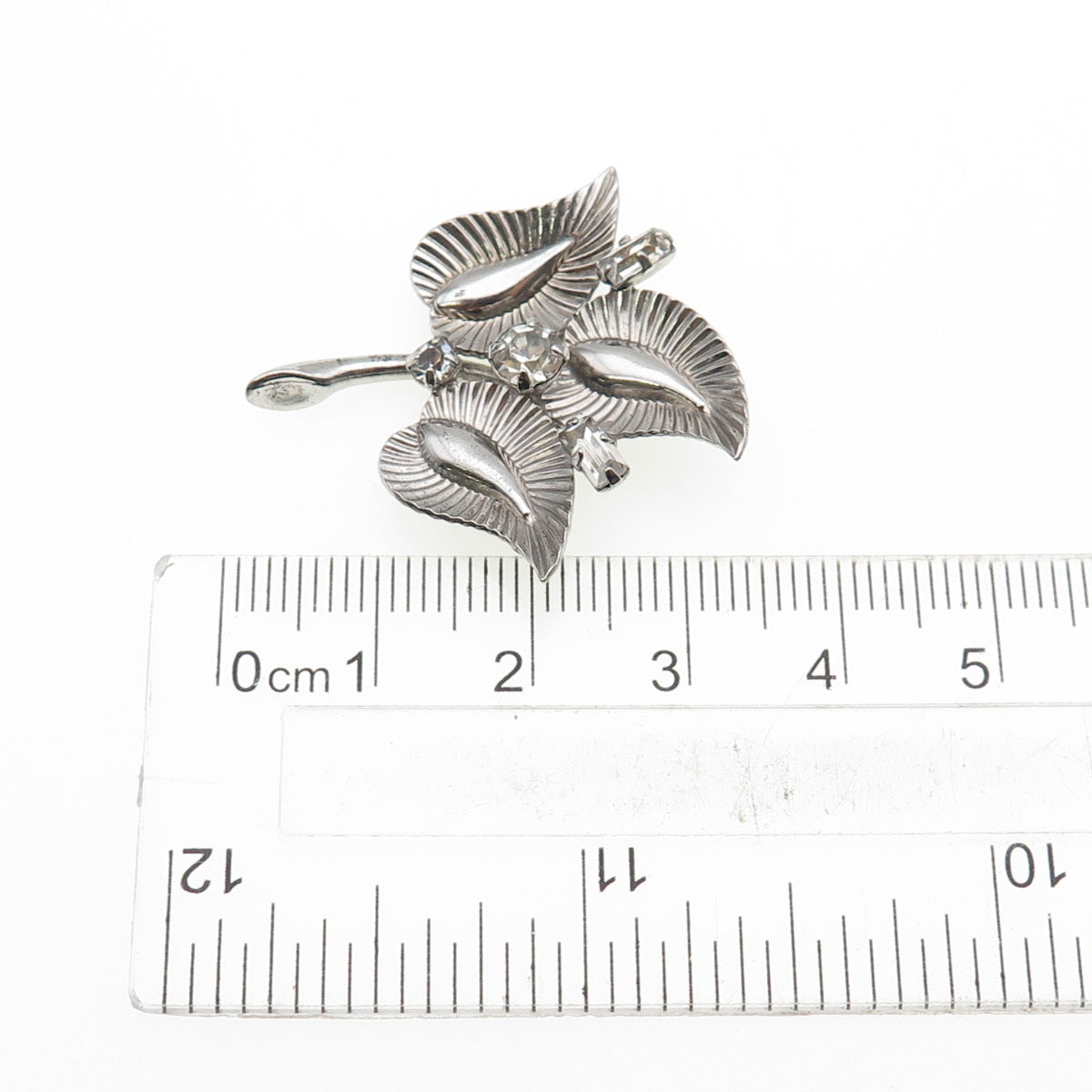 EVERFINE 925 Sterling Silver Antique Art Deco Rhinestone Floral Pin Brooch