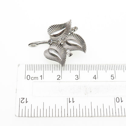 EVERFINE 925 Sterling Silver Antique Art Deco Rhinestone Floral Pin Brooch