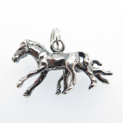 925 Sterling Silver Vintage Frisky Horse & Foal 3D Charm Pendant