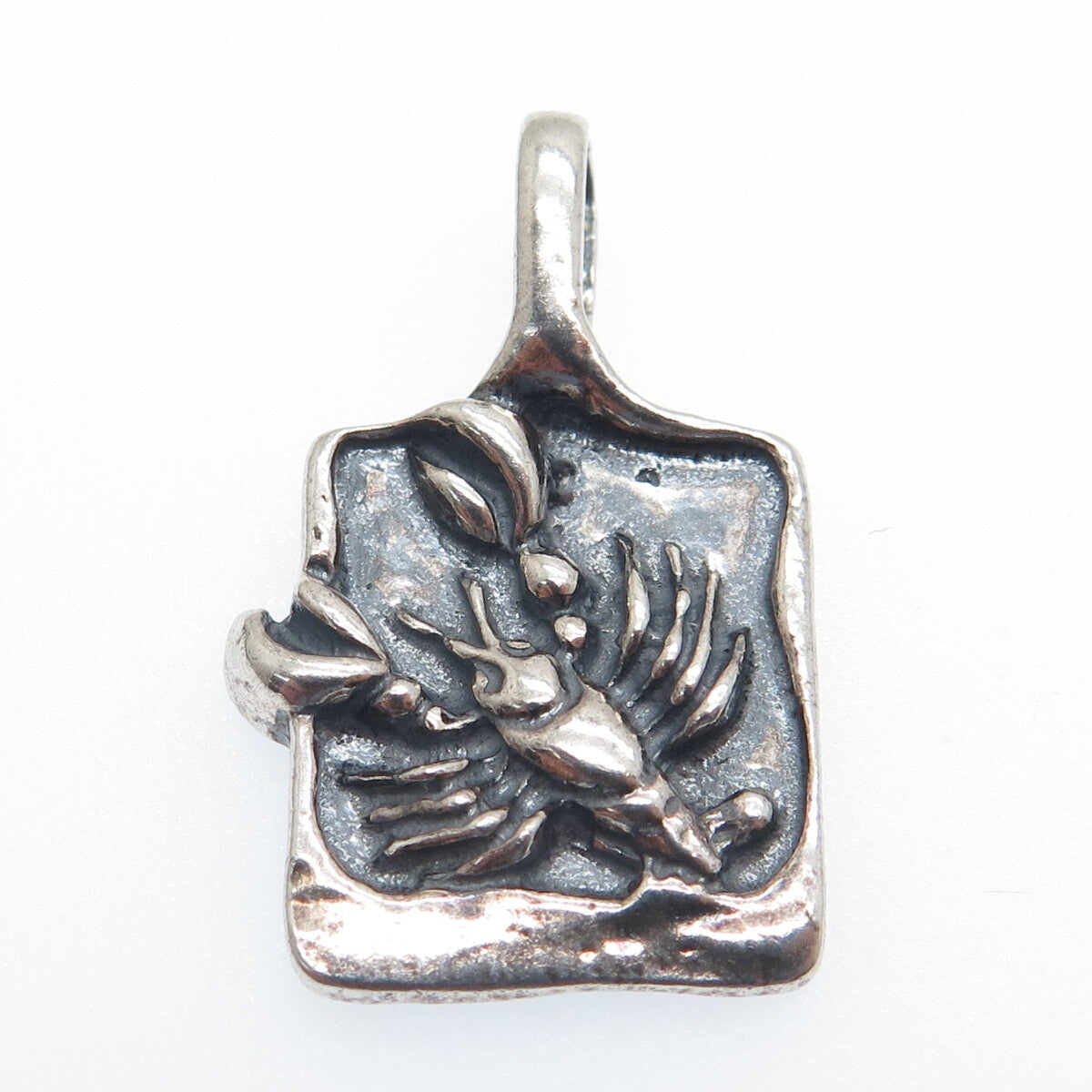 925 Sterling Silver Vintage Poland Cancer Zodiac Minimalist Oxidized Pendant