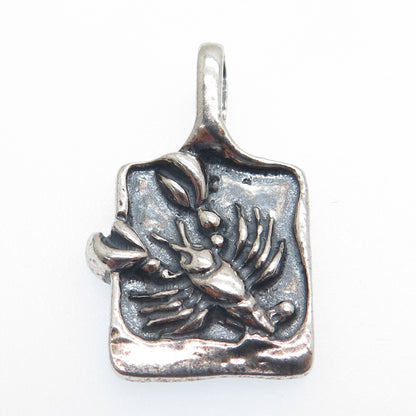 925 Sterling Silver Vintage Poland Cancer Zodiac Minimalist Oxidized Pendant