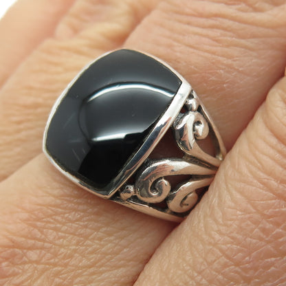 925 Sterling Silver Vintage Real Black Onyx Swirl Ring Size 6.75