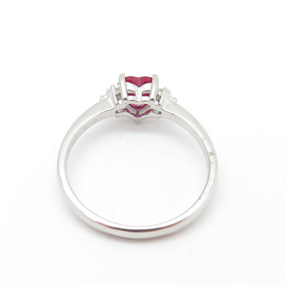 ROSS SIMONS 925 Sterling Silver Real Diamond Lab-Created Ruby Heart Ring Size 9