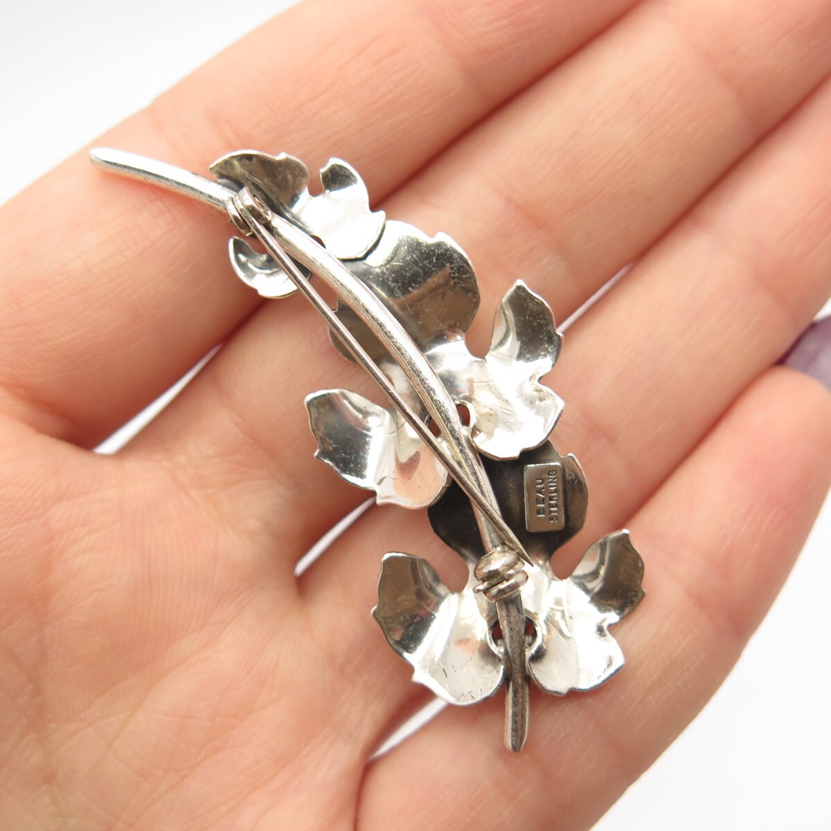 925 Sterling Silver Vintage BEAU Textured Leaf Pin Brooch