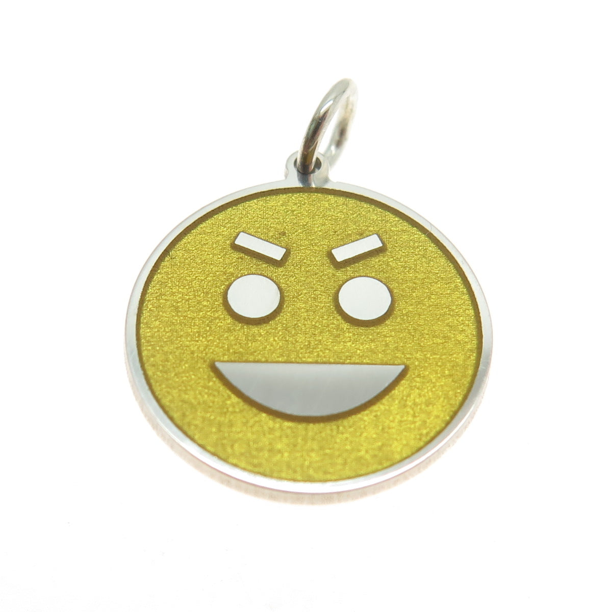 925 Sterling Silver Yellow Enamel Cunning Face Emoji Minimalist Charm Pendant