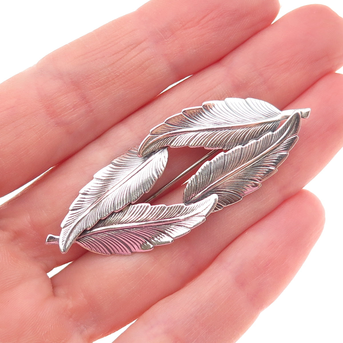 Beau 925 Sterling Silver Vintage Feather Oxidized Pin Brooch