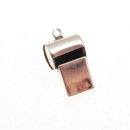 Beau 925 Sterling Silver Antique Art Deco Whistle Oxidized 3D Charm Pendant