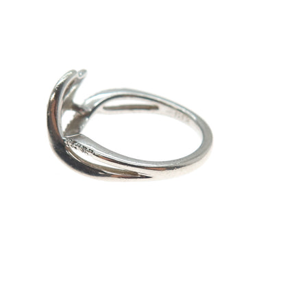 925 Sterling Silver Real Round-Cut Blue & White Diamond Floral Leaf Ring Size 7