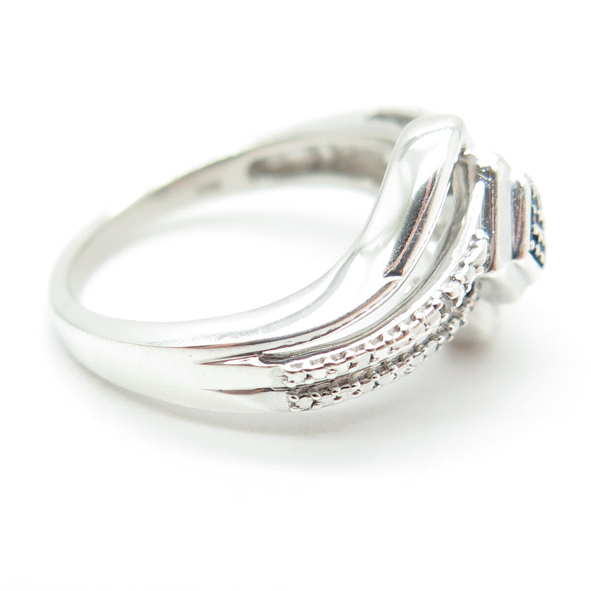 JANE SEYMOUR 925 Sterling Silver Real Blue & White Diamond Bypass Ring Size 6.5