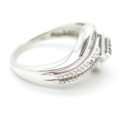 JANE SEYMOUR 925 Sterling Silver Real Blue & White Diamond Bypass Ring Size 6.5