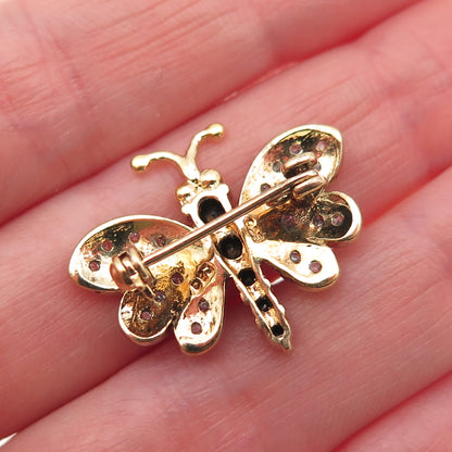 DEE BERKLE 925 Sterling Gold Plated Real Sapphire & C Z Butterfly Pin Brooch