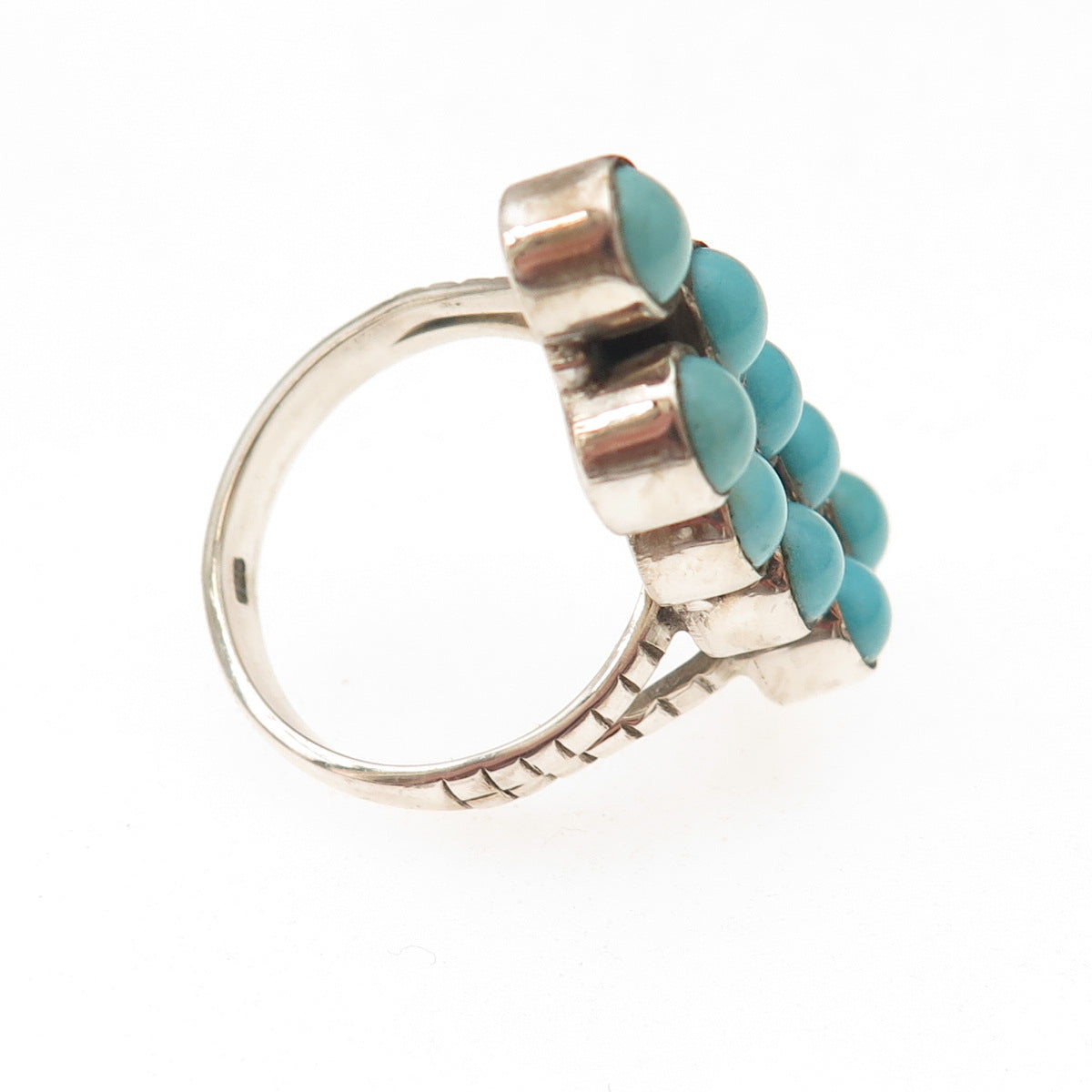 925 Sterling Silver Vintage Real Turquoise Statement Oxidized Ring Size 8.25