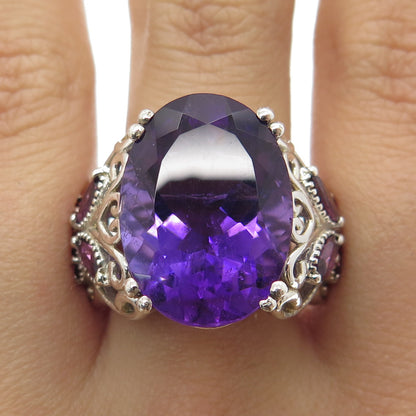 CHUCK CLEMENCY Sterling Silver Real Amethyst & Tourmaline Butterfly Ring Size 7